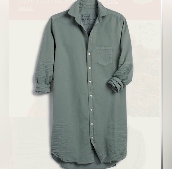 Frank & Eileen Mary Famous Denim Shirt Dress in Thyme M Distressed look - Picture 3 of 9